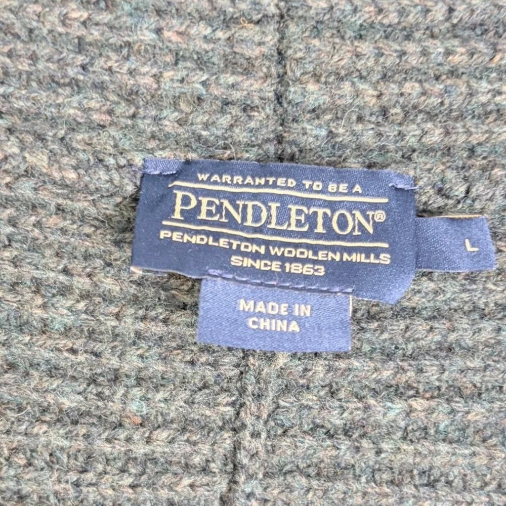 Pendleton Cardigan Olive Green Shawl Collar Ribbed Lambswool Pocket Large